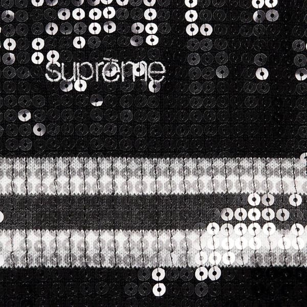 Supreme Sequin Stripe Zip Polo - Black (front)