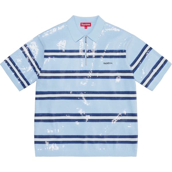 Supreme Sequin Stripe Zip Polo - Blue (front)