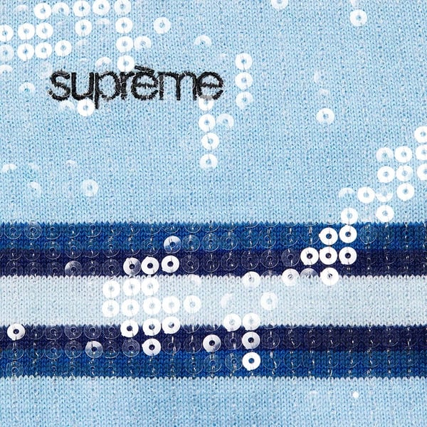 Supreme Sequin Stripe Zip Polo - Blue (front)