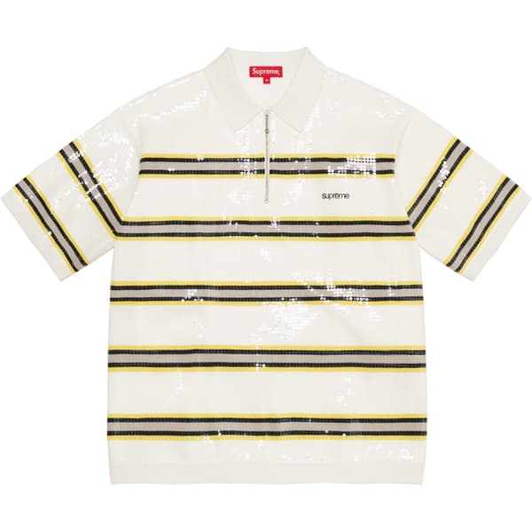 Supreme Sequin Stripe Zip Polo - White (front)