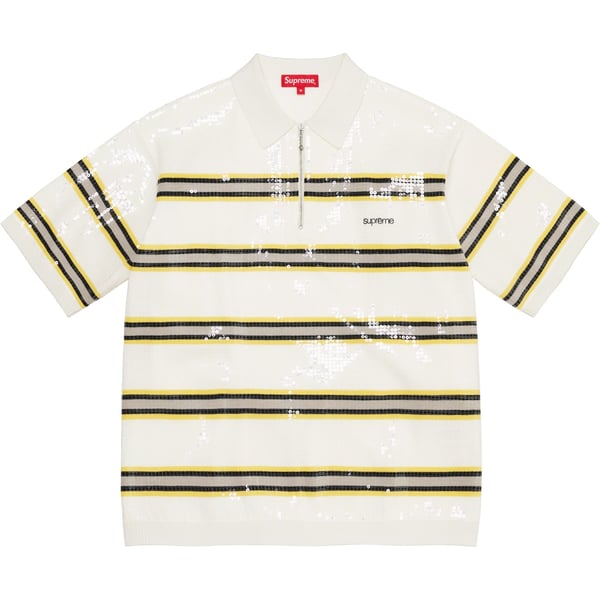 Supreme Sequin Stripe Zip Polo - White (front)