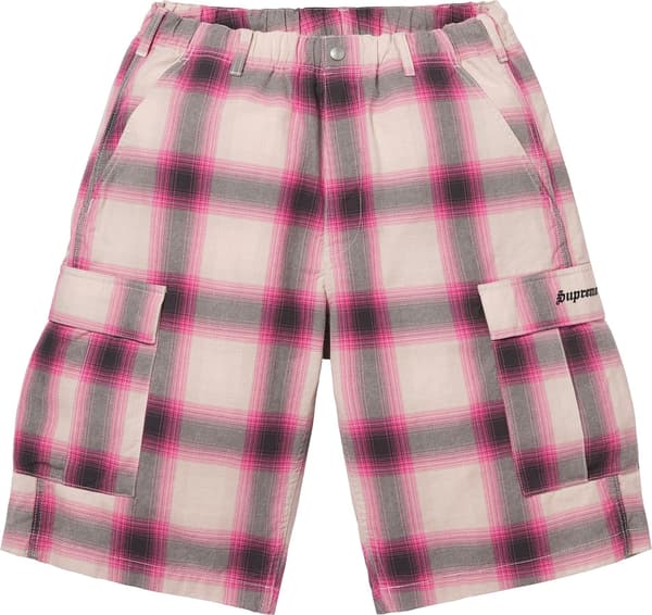 Supreme Shadow Plaid Cargo Short - Pink (front)