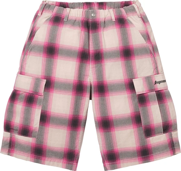 Supreme Shadow Plaid Cargo Short - Pink (front)