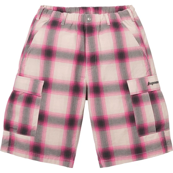Supreme Shadow Plaid Cargo Short - Pink (front)