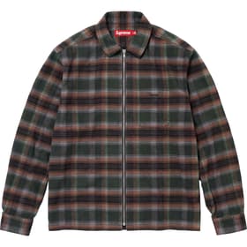 Supreme Shadow Plaid Flannel Zip Up Shirt Green