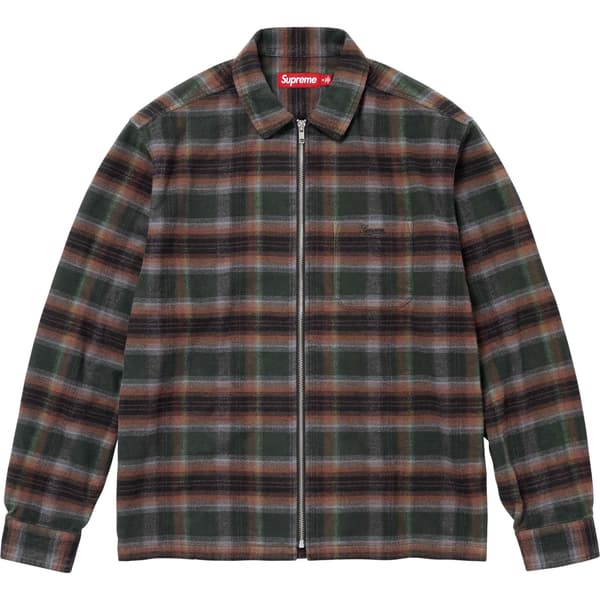 Supreme Shadow Plaid Flannel Zip Up Shirt - Green (front)