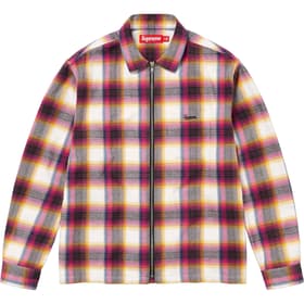 Supreme Shadow Plaid Flannel Zip Up Shirt White