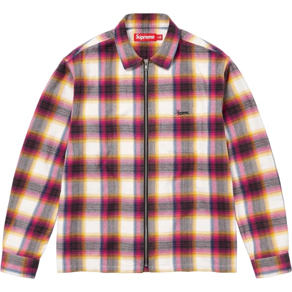Supreme Shadow Plaid Flannel Zip Up Shirt - White (front)