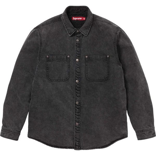 Supreme Shearling Lined Denim Work Shirt - Black (front)