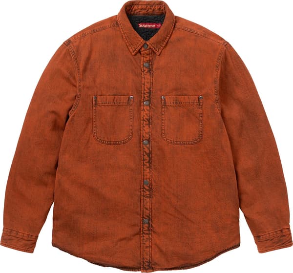 Supreme Shearling Lined Denim Work Shirt - Overdyed Orange (front)