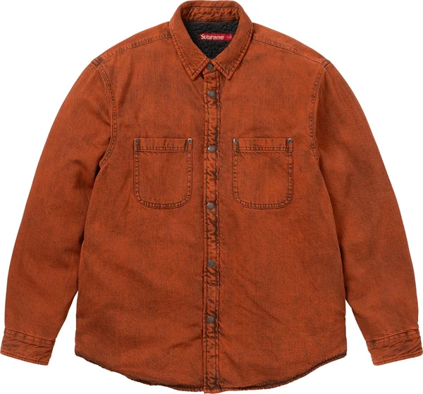 Supreme Shearling Lined Denim Work Shirt - Overdyed Orange (front)