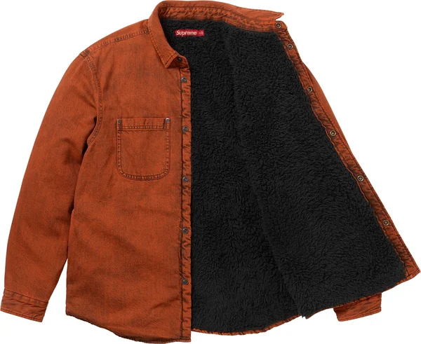 Supreme Shearling Lined Denim Work Shirt - Overdyed Orange (front)