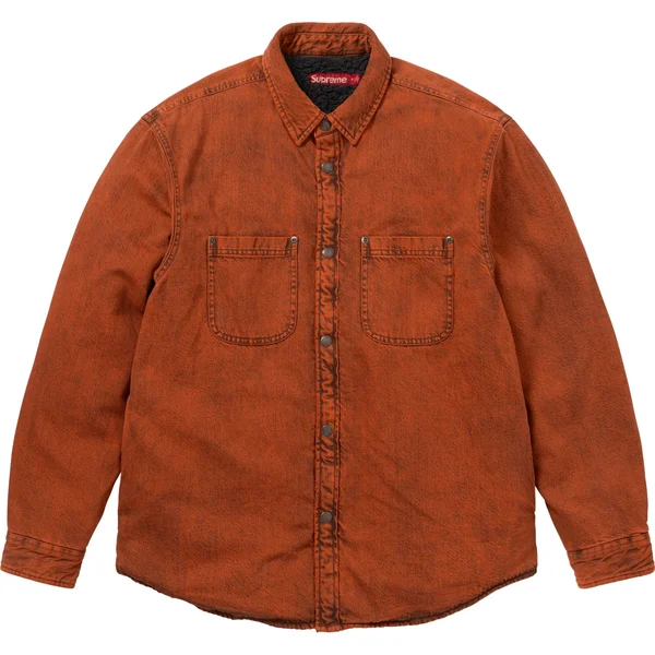 Supreme Shearling Lined Denim Work Shirt - Overdyed Orange (front)