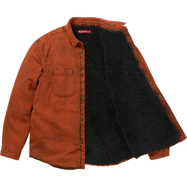 Supreme Shearling Lined Denim Work Shirt - Overdyed Orange (front)
