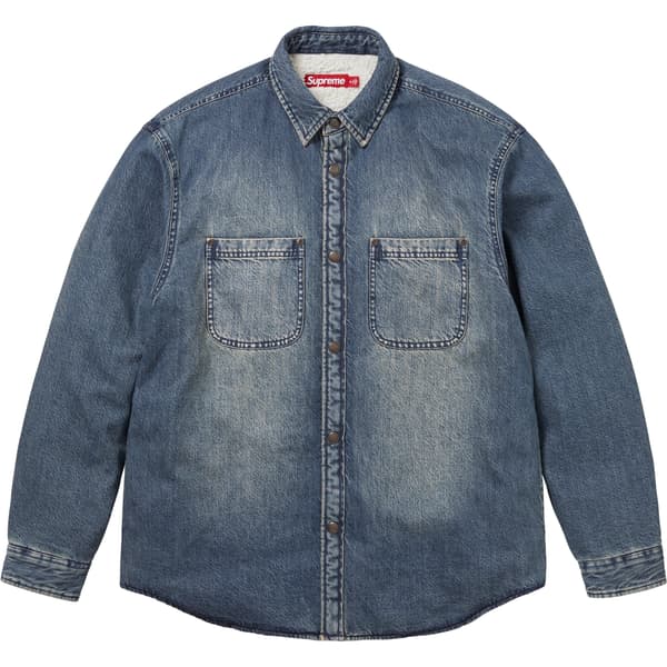 Supreme Shearling Lined Denim Work Shirt - Washed Indigo (front)
