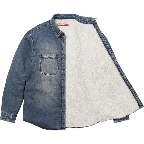Supreme Shearling Lined Denim Work Shirt - Washed Indigo (front)