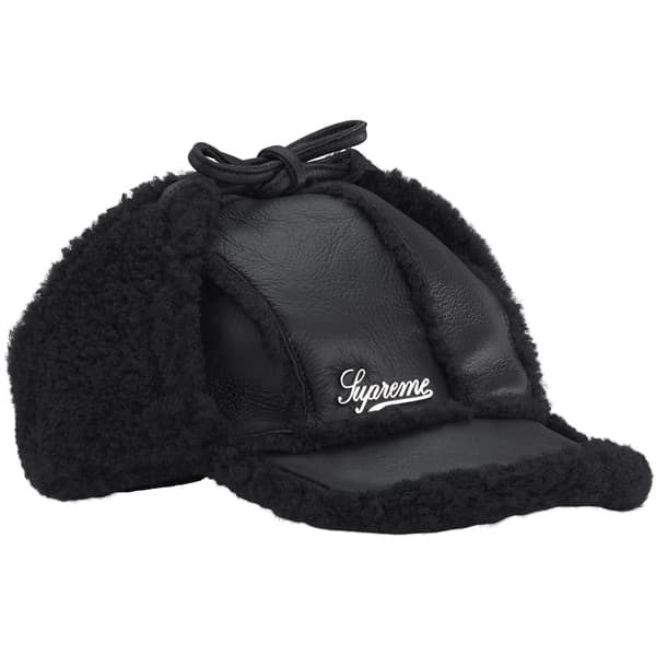 Supreme Shearling Lined Earflap Cap - Black (front)