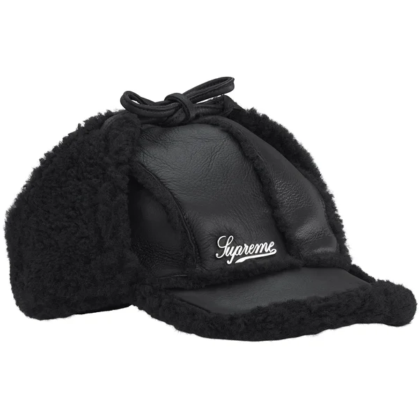 Supreme Shearling Lined Earflap Cap - Black (front)