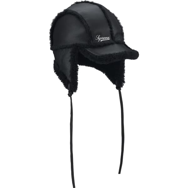 Supreme Shearling Lined Earflap Cap - Black (front)