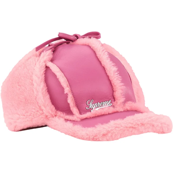 Supreme Shearling Lined Earflap Cap - Pink (front)