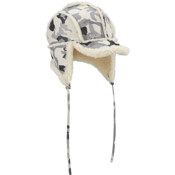 Supreme Shearling Lined Earflap Cap - Snow Camo (front)