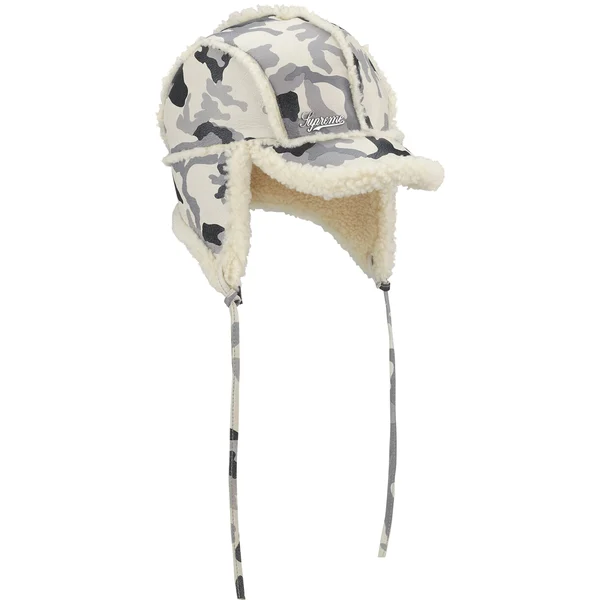 Supreme Shearling Lined Earflap Cap - Snow Camo (front)
