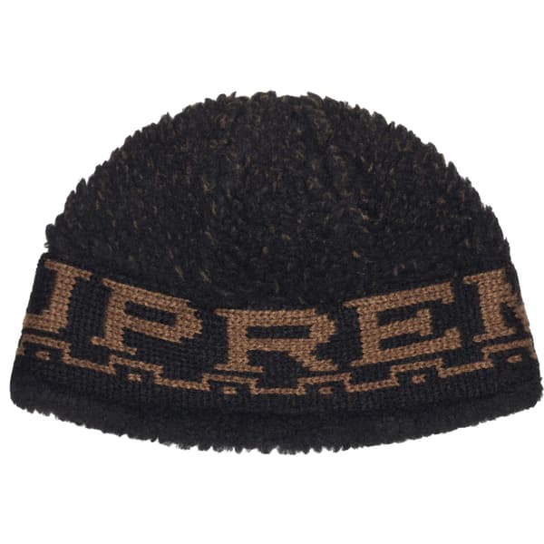 Supreme Sherpa Logo Beanie - Black (front)