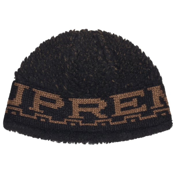 Supreme Sherpa Logo Beanie - Black (front)