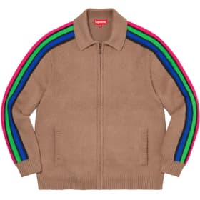 Supreme Sleeve Stripe Zip Up Sweater Dusty Brown