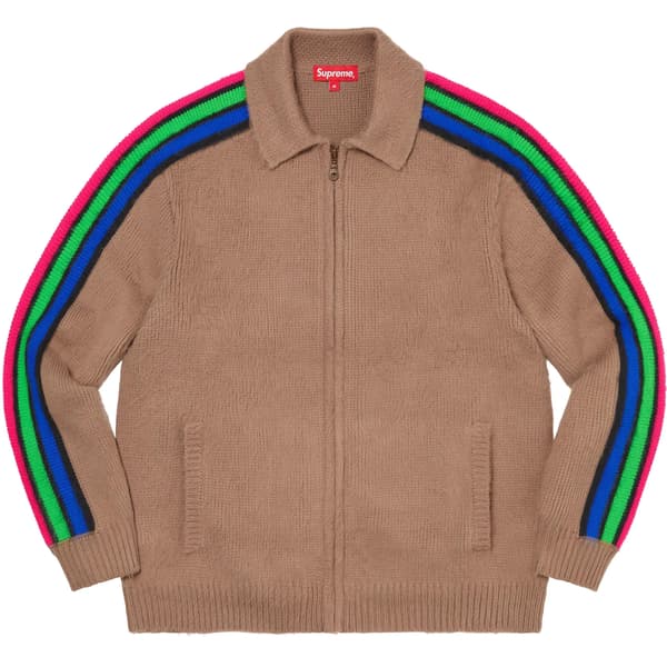 Supreme Sleeve Stripe Zip Up Sweater - Dusty Brown (front)