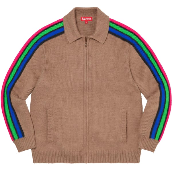 Supreme Sleeve Stripe Zip Up Sweater - Dusty Brown (front)
