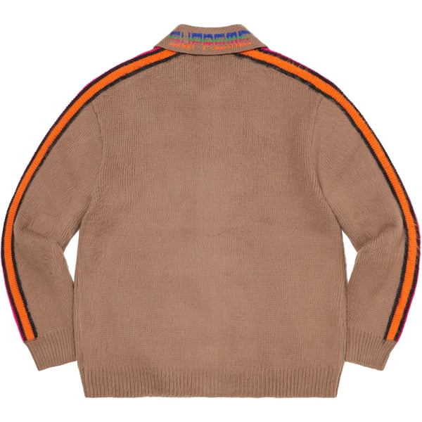Supreme Sleeve Stripe Zip Up Sweater - Dusty Brown (front)