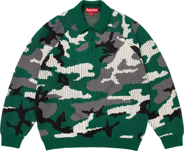 Supreme Small Box Polo Sweater - Green Camo (front)