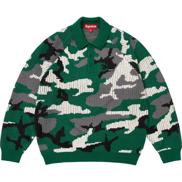Supreme Small Box Polo Sweater - Green Camo (front)