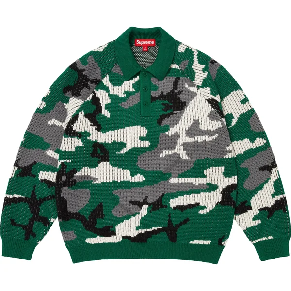 Supreme Small Box Polo Sweater - Green Camo (front)