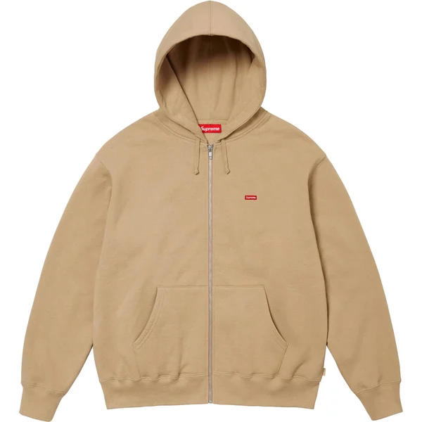 Supreme Small Box Zip Up Hooded Sweatshirt - Dark Tan (front)