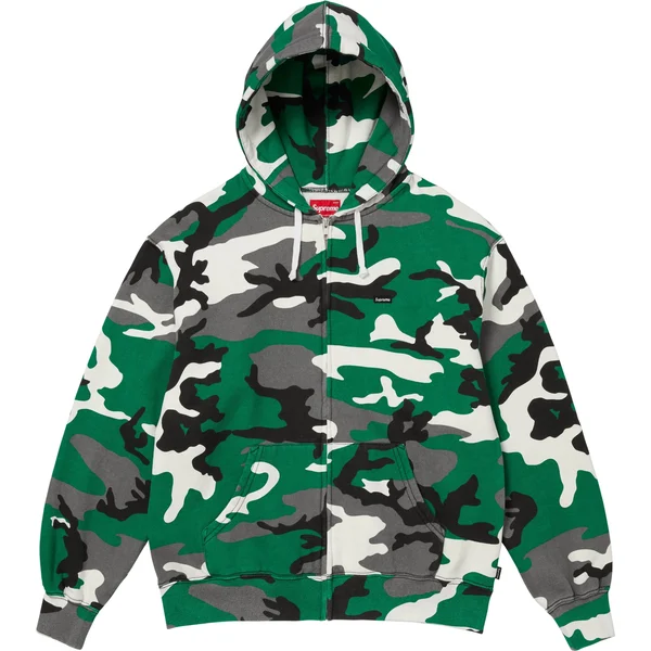 Supreme Small Box Zip Up Hooded Sweatshirt - Green Camo (front)