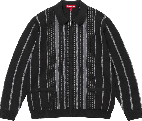 Supreme Speckle Stripe Zip Up Cardigan - Black (front)