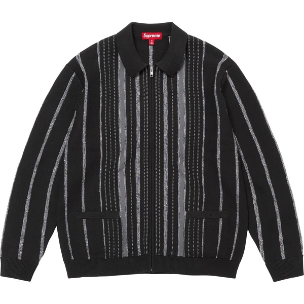Supreme Speckle Stripe Zip Up Cardigan - Black (front)
