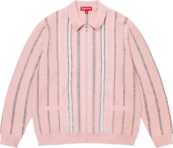 Supreme Speckle Stripe Zip Up Cardigan - Pink (front)
