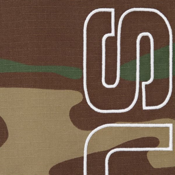 Supreme Spellout Embroidered Ripstop Track Pant - Woodland Camo (front)