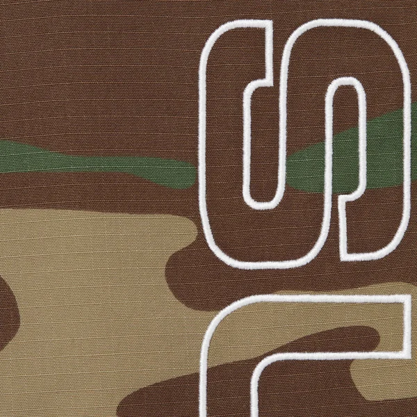 Supreme Spellout Embroidered Ripstop Track Pant - Woodland Camo (front)