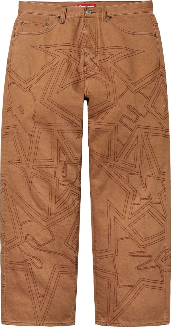 Supreme Stars Topstitch Baggy Jean - Brown (front)