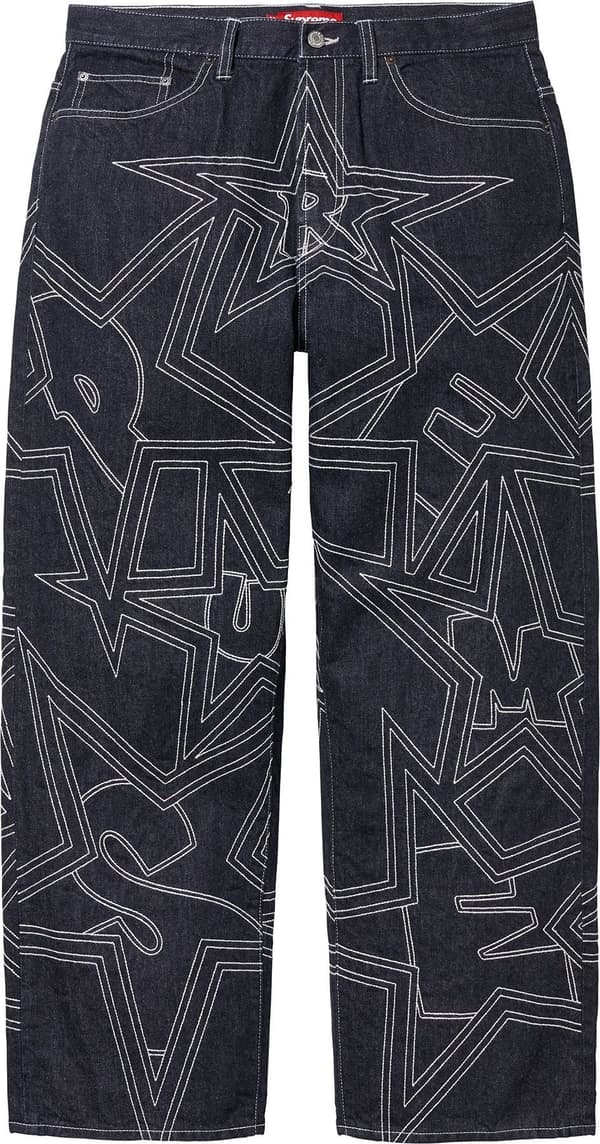 Supreme Stars Topstitch Baggy Jean - Indigo (front)