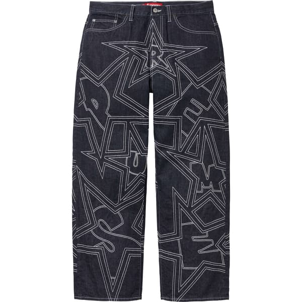 Supreme Stars Topstitch Baggy Jean - Indigo (front)