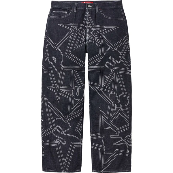 Supreme Stars Topstitch Baggy Jean - Indigo (front)