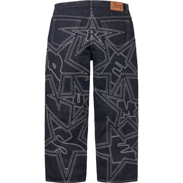 Supreme Stars Topstitch Baggy Jean - Indigo (front)