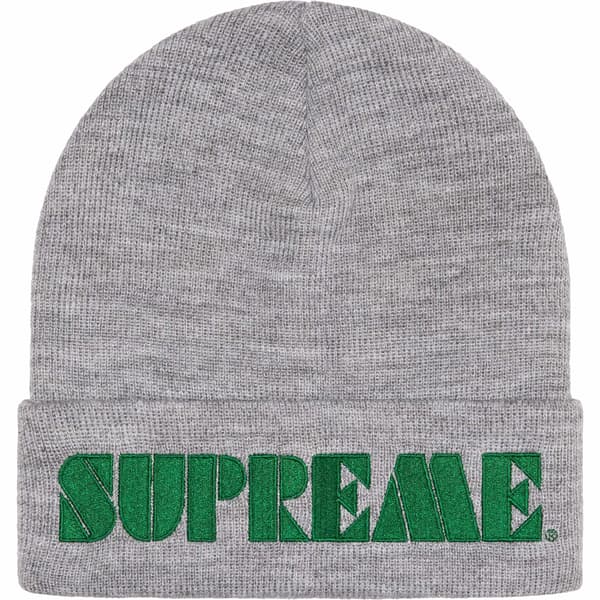 Supreme Stencil Beanie - Heather Grey (front)