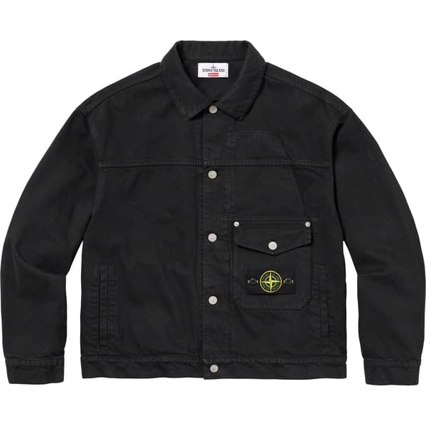 Supreme Stone Island Denim Trucker Jacket - Black (front)