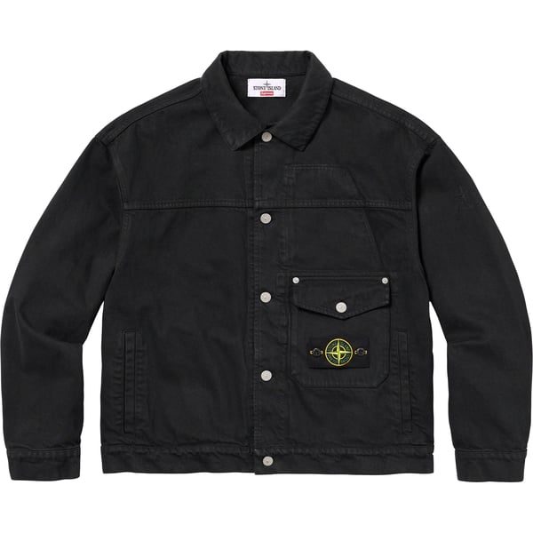 Supreme Stone Island Denim Trucker Jacket - Black (front)